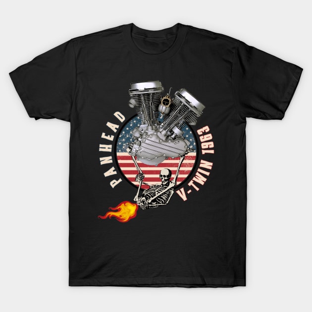 1963 HD Panhead VTwin Flame Farting Motorcycle Americana T-Shirt by The Dirty Gringo